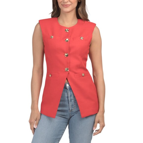 ENDLESS ROSE Red Gold Tone Button Long Vest - Picture 1 of 2